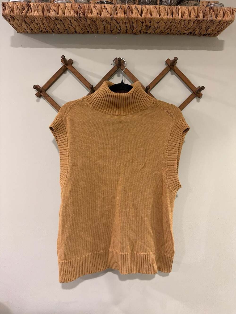 Everlane Sleeveless Turtleneck Sweater Vest in Camel